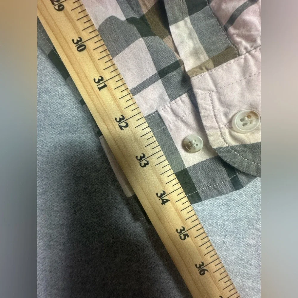 Banana Republic Shirt Mens Large Pink Gray Plaid Untucked Fit Long Sleeve Preppy